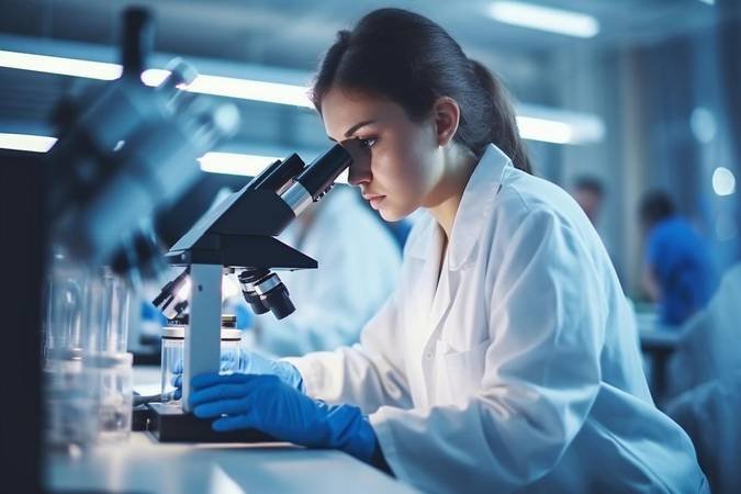 Scientist analyzing mitochondrial activity in a laboratory.